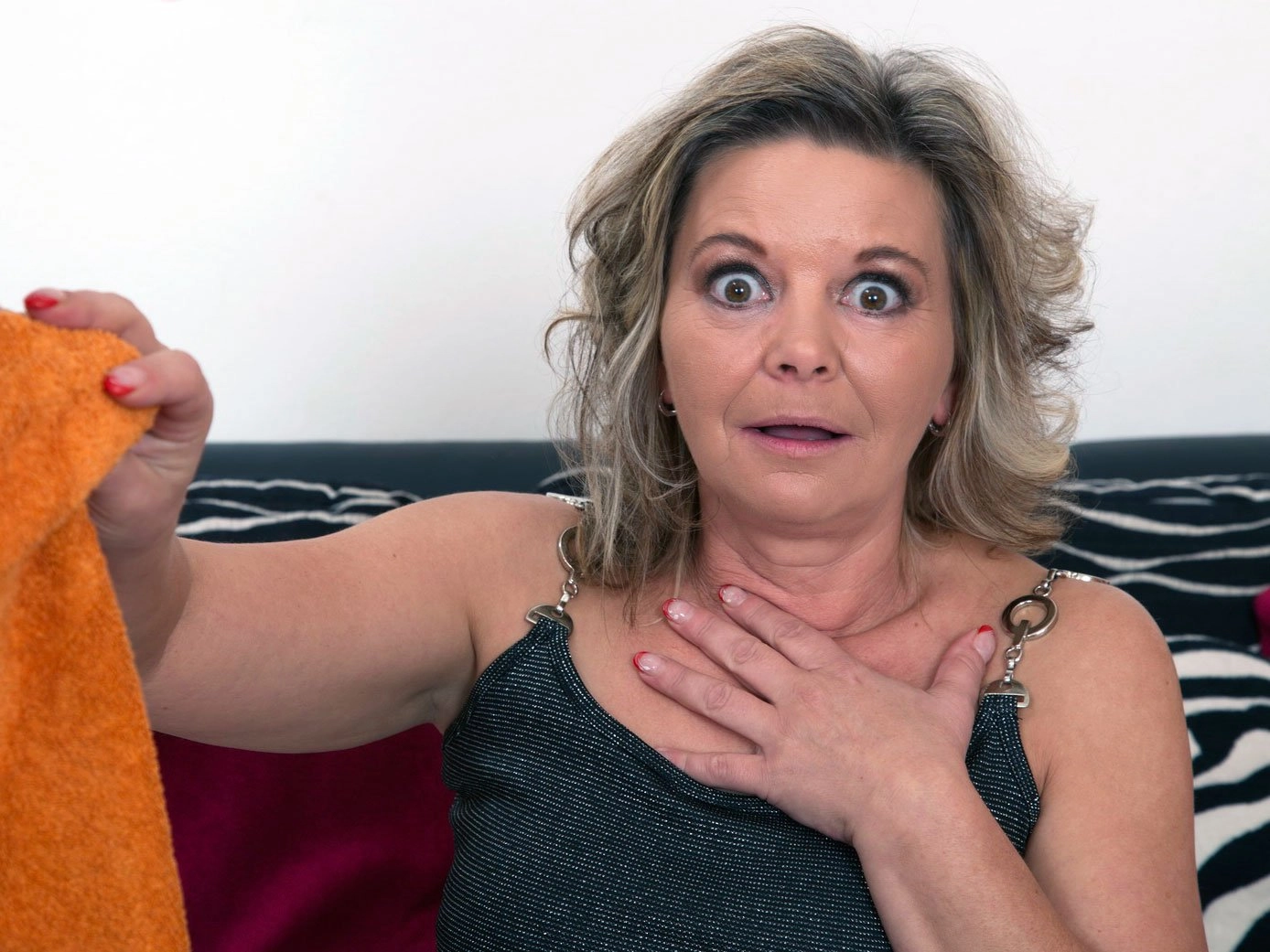 Blonde mature lady sucking off a young stud