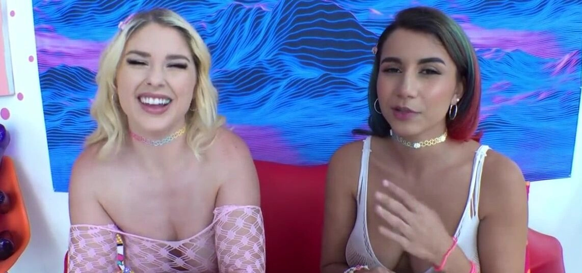 SWALLOWED Roxie Sinner & Riley Reign take turns sucking this cock then swap his cum